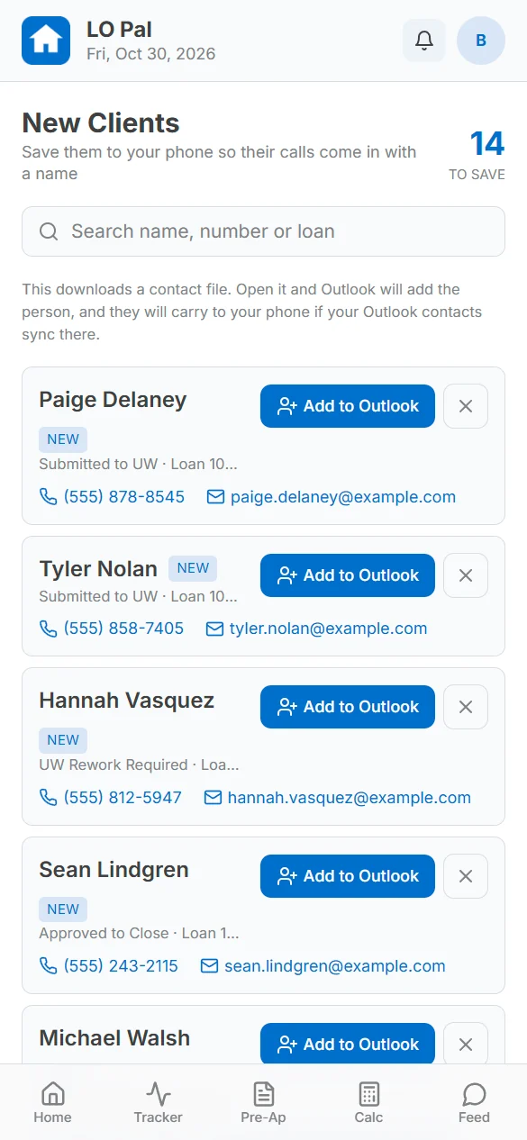 New clients follow-up list
